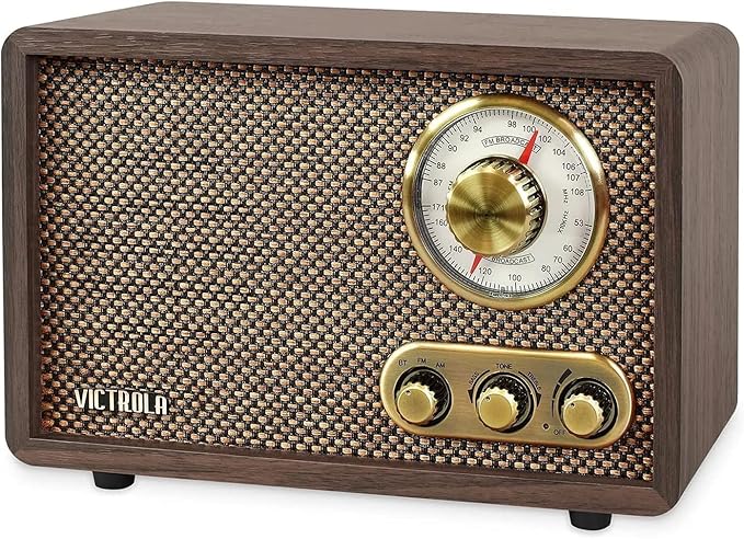 Victrola Willow – Retro Wood Bluetooth Radio with Built-in Speakers: Elegant & Vintage Design, Rotary AM/FM Tuning Dial, B...