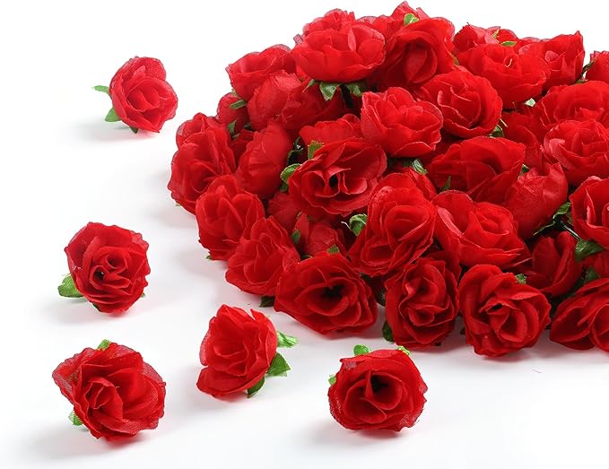 SITUMEIZI 100 Pcs 1.3 inches Mini Red Rose Head Fake Red Roses Artificial Flowers for Home DIY Flower Wall Mother's Day Pa...