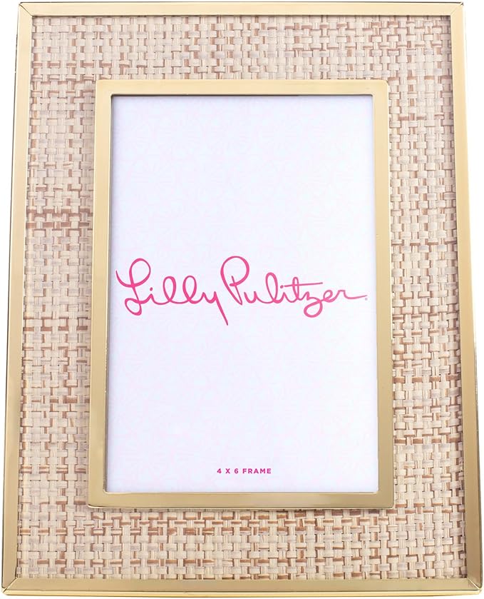 Lilly Pulitzer 4x6 Picture Frame, Decorative Photo Frame for Tabletop, Gold Metal Frame with Raffia, Raffia Mat