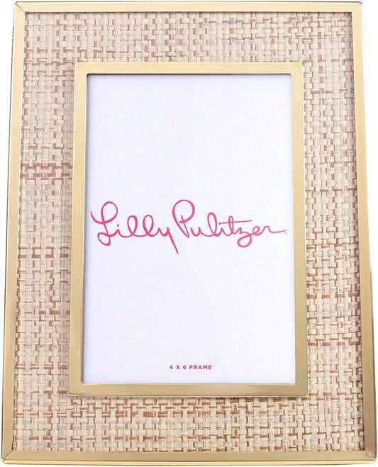 Lilly Pulitzer 4x6 Picture Frame, Decorative Photo Frame for Tabletop, Gold Metal Frame with Raffia, Raffia Mat