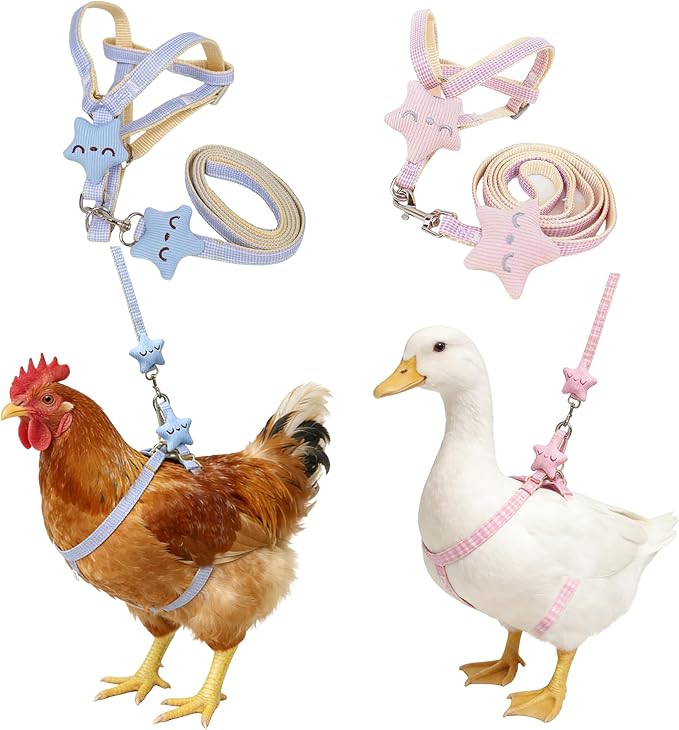 2 Pcs Adjustable Chicken Harness and Leash Set, Comfortable Duck Harness and Leash for Real Ducks, Upgraded Easy to wear C...