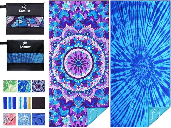 2 Pack Lightweight Thin Beach Towel Oversized 71"x32" Big Extra Large Microfiber Sand Free Towels for Adult Quick Dry Trav...