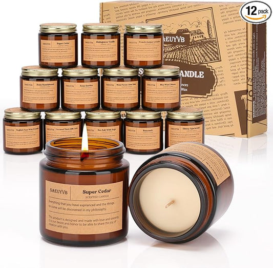 12 Pack Candles for Home Scented,Scented Candles Gift Set for Women &Men,Natural SoyCandles(Amber Jar),Aromatherapy Candle...