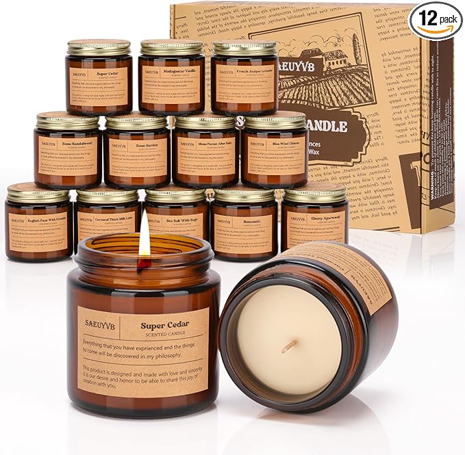 12 Pack Candles for Home Scented,Scented Candles Gift Set for Women &Men,Natural SoyCandles(Amber Jar),Aromatherapy Candle...