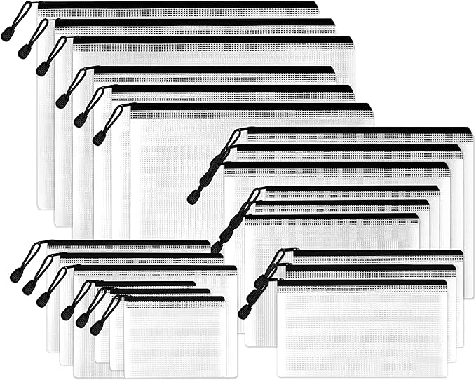 SUNEE Multisize Mesh Zipper Pouches (Black, 21 Packs), Water-Resistant Zip Bag for School Office Supplies, Puzzles & Games...