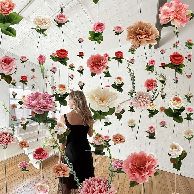 XunYee 6 Pcs 35.4 ft Flower Garlands Artificial Wildflower Vines Floral Hanging Backdrop Fake Flower Garlands Faux Silk Wi...