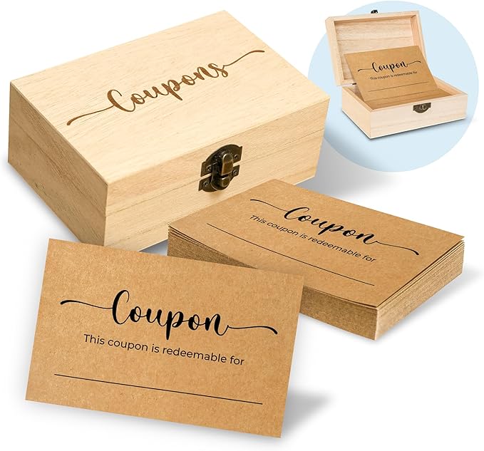 WOODAMORE 50 Blank Coupon Cards Box - Love Coupon For Him, Blank Coupon Book For Husband From Wife, Mothers Day Gifts for ...