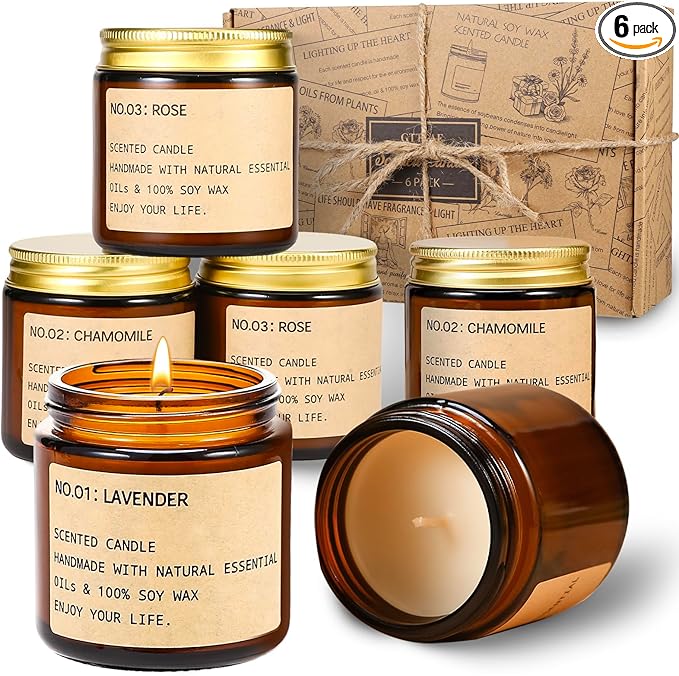 Candles for Home Scented, 150 Hours of Burning Time Aromatherapy Candle, 6 Pack Natural Soy Candle Set, Scented Candles Ve...