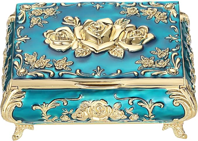 Hipiwe Vintage Metal Jewelry Box Small Treasure Chest Case Trinket Organizer Earrings Necklace Bracelet Storage Box Ring B...