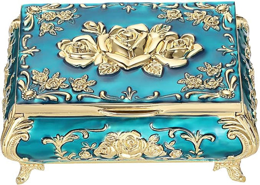 Hipiwe Vintage Metal Jewelry Box Small Treasure Chest Case Trinket Organizer Earrings Necklace Bracelet Storage Box Ring B...