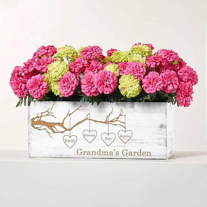 MYETCHEY Personalized Wooden Planter Box for Mom – Custom Engraved Flower Pot, Garden Decor for Moms (Wood Branch)