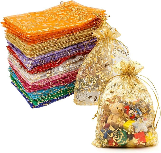 100Pcs 5x7 Inch Organza Gift Bags 10 Colors Drawstring Mesh Bag for Jewelry Wedding Favor Festival Candy Gift Pouches Chri...