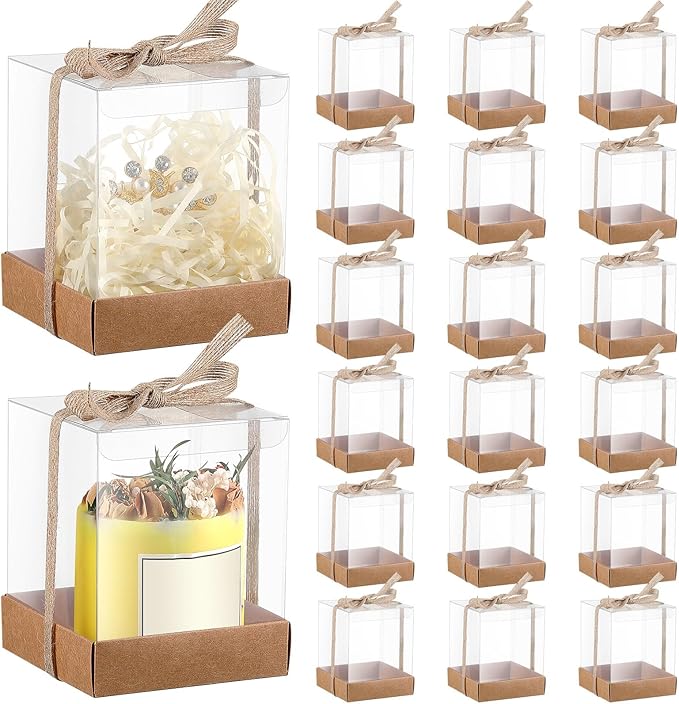 Cunno 24 Sets 3.5 x 3.5 x 4.3 in Candle Gift Package Valentine's Transparent Box 4-18 oz Handmade Tealight Candle Holder P...
