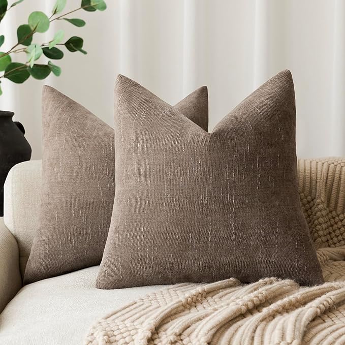 Foindtower Pack of 2 Soft Textured Throw Decorative Pillow Covers Square Accent Solid Cushion Cover Cozy Farmhouse Pillow ...
