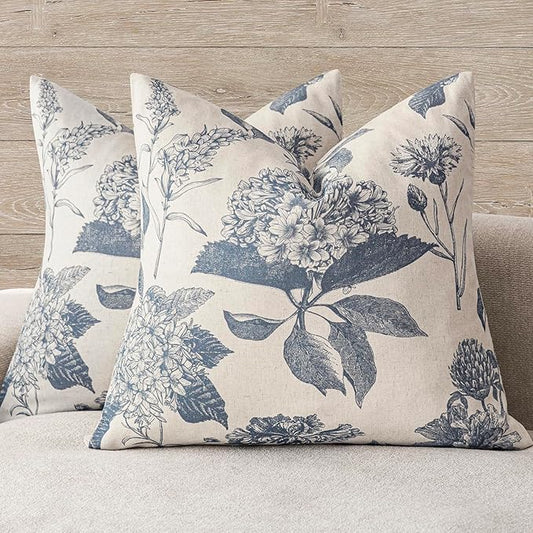 Foindtower Set of 2 Linen Floral Vintage Throw Pillow Covers Neutral Accent Print Decorative Cushion Covers Farmhouse Boho...