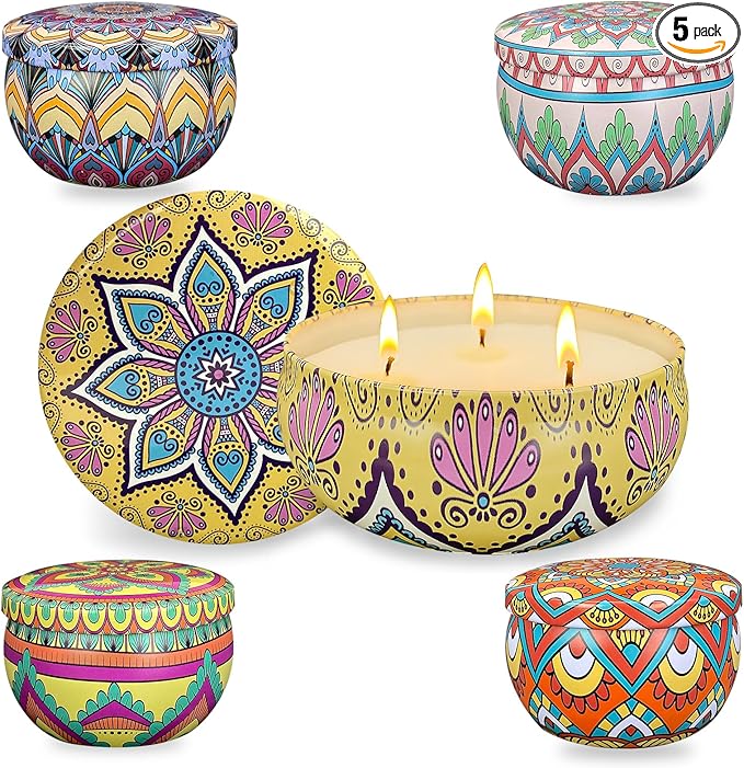 Scented Candle Set, Soy Wax Aromatherapy Candles, Portable Tin Candles with Lids, Christmas Thanksgiving Candle Gift Baske...