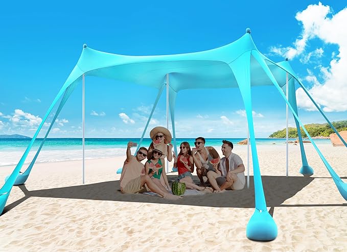 Osoeri Beach Tent, Camping Sun Shelter UPF50+ with 8 Sandbags, Sand Shovels, Ground Pegs & Stability Poles, Outdoor Shade ...