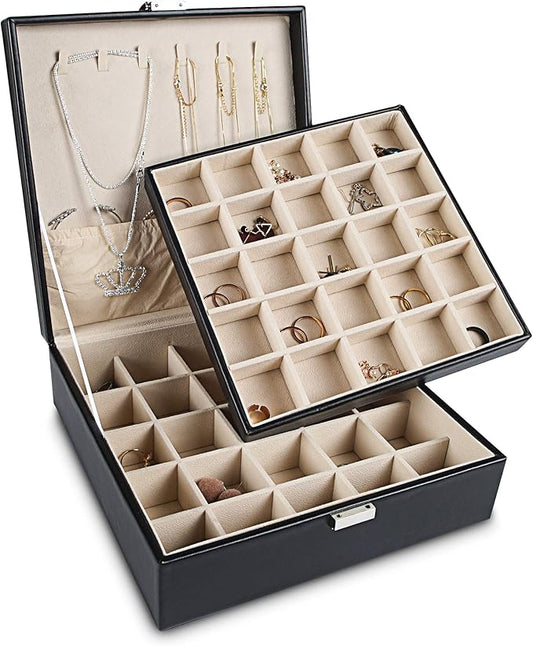 Frebeauty Earring Holder Organizer, 50 Slots Earring Organizer,2 Layer Jewelry Box for Earrings and Necklace,PU Jewelry Or...