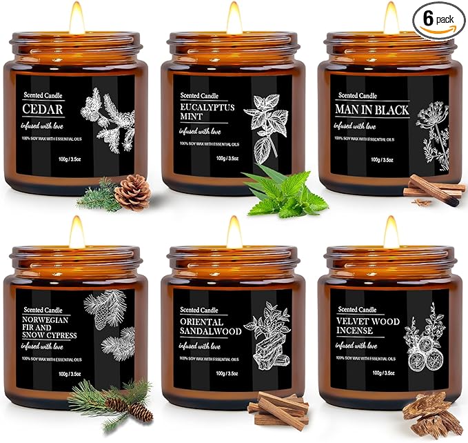 Scented Candles for Men | 6 Pack Candles for Home Scented, 150 Hour Burn Time Aromatherapy Christmas Candles Gifts for Men...