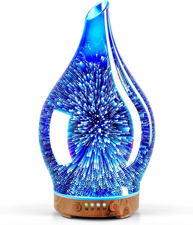 Porseme Oil Diffuser 3D Glass Aromatherapy Ultrasonic Humidifier, Air Refresh Auto Shut-Off, Timer Setting, BPA Free for H...