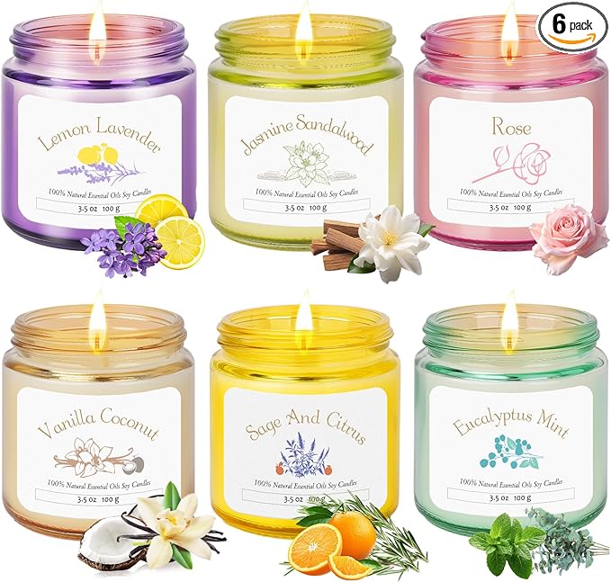 6 Pack Candles for Home Scented | Aromatherapy Candles Gift for Women,Soy Wax Long Lasting Jar Candles Gift Set for Women ...