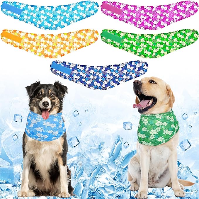 Dansydaisy 5 Pcs Dog Cooling Bandanas Instant Cooling Neck Wraps Breathable Ice Scarf Pet Basic Collar for Small to Large ...