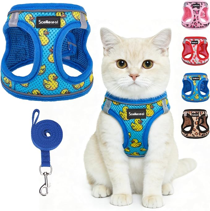 SCENEREAL Cat Harness & Leash Set Escape Proof - Adjustable Air Mesh Vest with Reflective Strips for Kittens, Puppies, Rab...