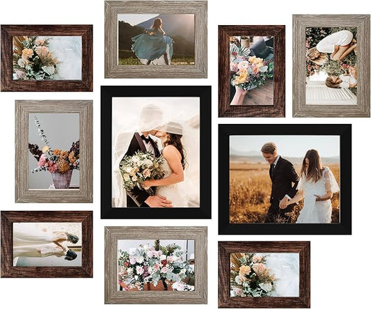 LUCKYLIFE Picture Frames Collage Wall Decor 10-Pack, Gallery Wall Frame Set with 8x10 5x7 4x6 Frames in 3 Different Finishes