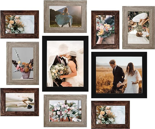 LUCKYLIFE Picture Frames Collage Wall Decor 10-Pack, Gallery Wall Frame Set with 8x10 5x7 4x6 Frames in 3 Different Finishes