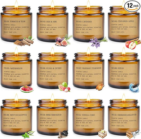 12 Pack Aromatherapy Candles for Home Scented, Aromatherapy Jar Candle Gifts for Women, Natural Soy Wax Amber Candle Set, ...