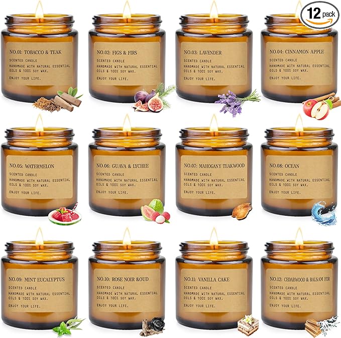 12 Pack Aromatherapy Candles for Home Scented, Aromatherapy Jar Candle Gifts for Women, Natural Soy Wax Amber Candle Set, ...