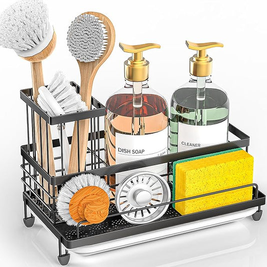 Cisily Large Capacity Kitchen Sink Caddy Organizer, Rustproof Non-Slip Sponge Holder With Dish Brush Holder Organizer, Kit...