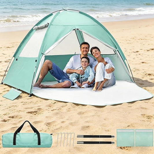 NHOWIN Beach Tent for 3-4 Person, Large Easy Setup Beach Shade Canopy with UPF 50＋ UV Protection, Portable Shade Tent with...