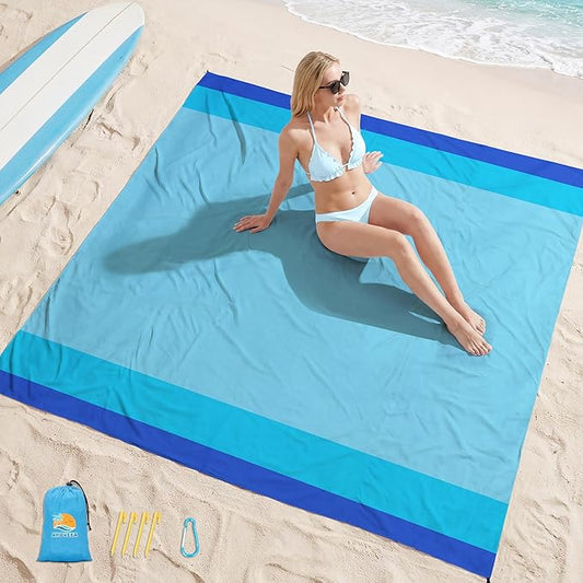 Aroveea Beach Blanket Waterproof Sandproof 1-7 Adult Oversized 78 '' × 81 '' Lightweight Durable Compact Sand Free Beach M...