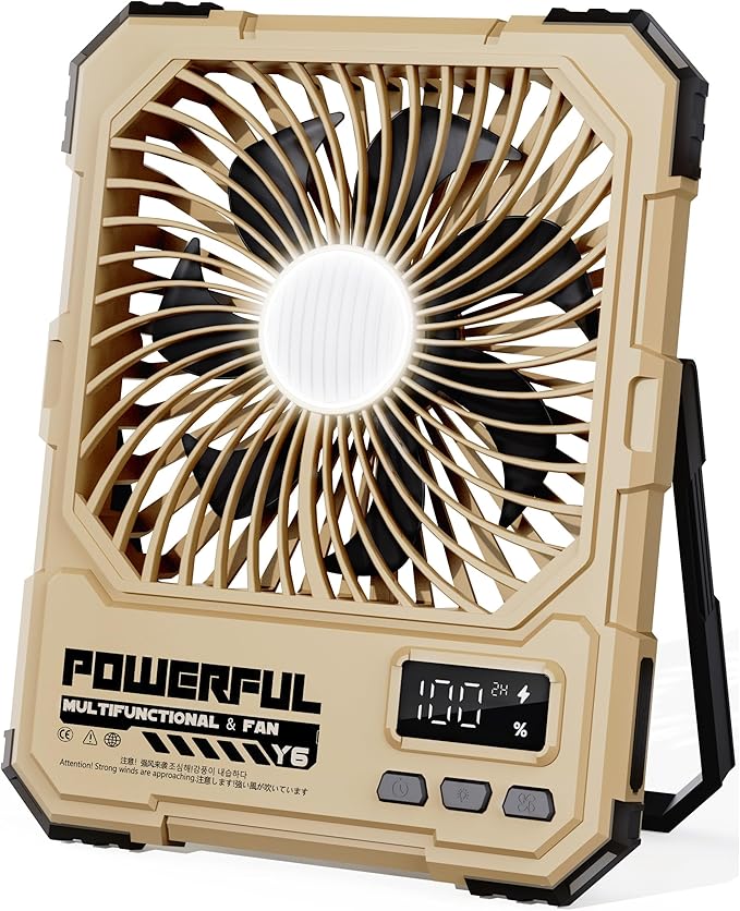 NAOIY Portable Fan, Camping Fan, 20000mAh 6-Inch 18-85H Rechargeable Ultra Thin Foldable with Built-in Power Bank, LED Lig...
