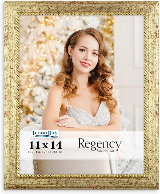 Icona Bay 11x14 Gold Picture Frame, French Baroque Style Photo Frame 11 x 14, Wall Mount or Table Top, Regency Collection