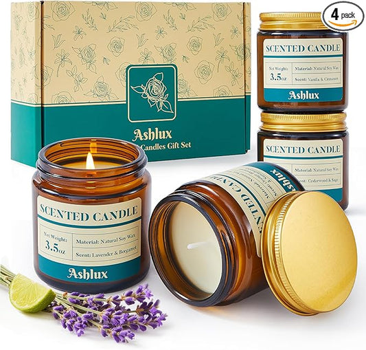 Ashlux 4 Pack Scented Candles as Candle Gift Set, Candle Set for Women, Long Lasting Soy Wax Amber Jar Aromatherapy Candle...
