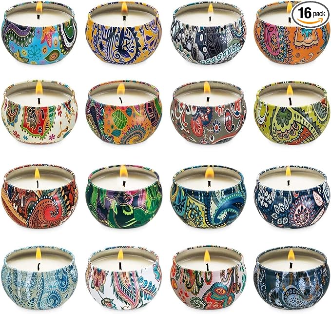 WPONSZU 16 Pack Scented Candles Gift Set for Woman, Jar Candle, 2.5 oz Soy Wax Tin Candle-Ideal Gift for Travel Home Décor