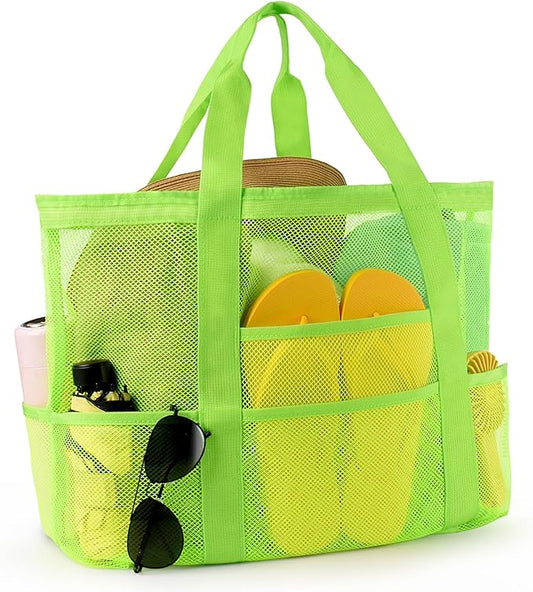 CaCTOUR Mesh Beach Bag,Large Beach Bags for Women with 8 Pockets,Packable Tote Bag for Beach Cruise Pool Vacation Essentials
