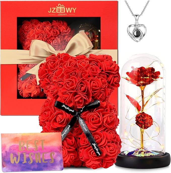JZEEIWY Handmade Gifts for Her Anniversary Romantic,Gorgeous Birthday Gifts Unique Preserved Roses Forever Flowers with I ...