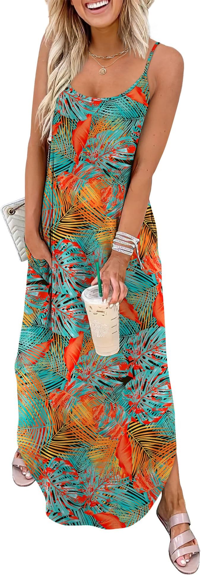 WIHOLL Women's Maxi Dresses for Women Casual Long Summer Sun Dresses 2026 Spaghetti Strap Hawaiian Vacation Outfits for Women
