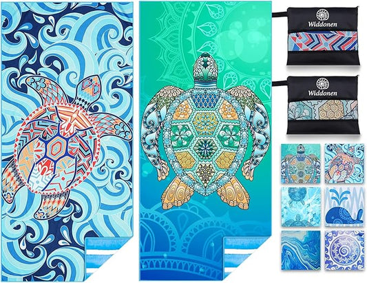 2 Pack Microfiber Lightweight Beach Towel Sand Free Quick Dry Absorbent Thin Compact Towels for Swimming Pool Camping Beac...