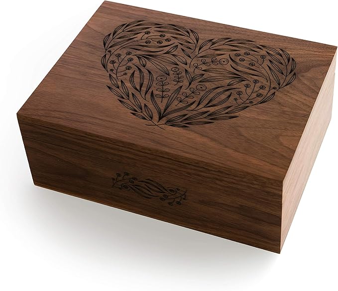 Floral Heart Wooden Memory Box for Wedding Anniversary [Personalized Custom Keepsake Box for New Baby, Mother's Day Gift f...