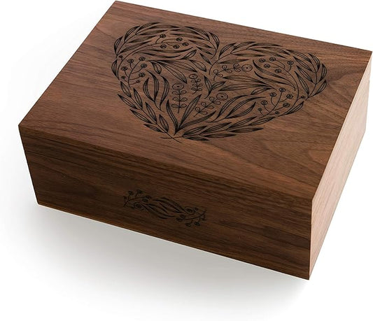 Floral Heart Wooden Memory Box for Wedding Anniversary [Personalized Custom Keepsake Box for New Baby, Mother's Day Gift f...