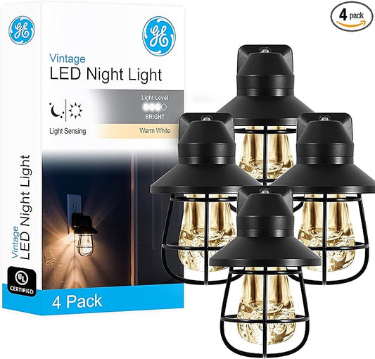 GE Vintage LED Night Light, Plug-in, Dusk to Dawn Sensor, Farmhouse Decor, Mood Lighting, Home Decor, Ambient Lighting, LE...