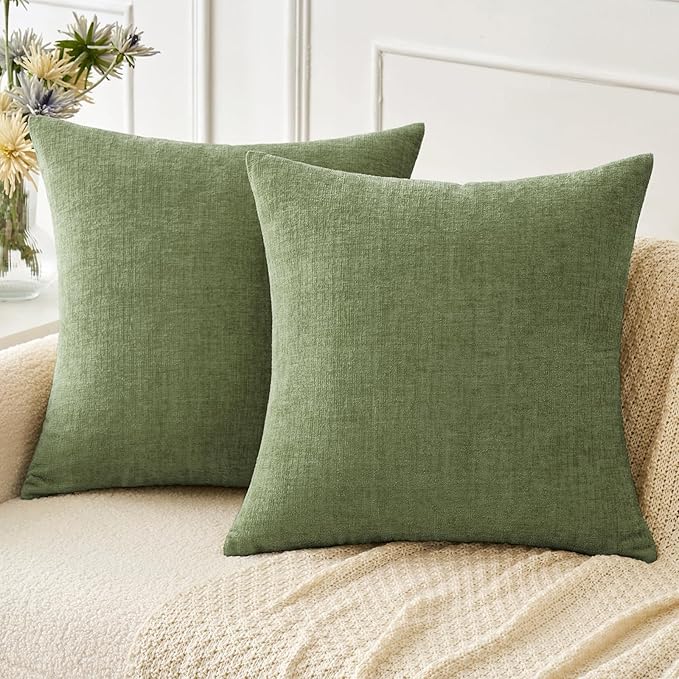 MIULEE Pack of 2 Couch Throw Pillow Covers 18x18 Inch Spring Soft Sage Green Chenille Pillow Covers for Sofa Living Room S...