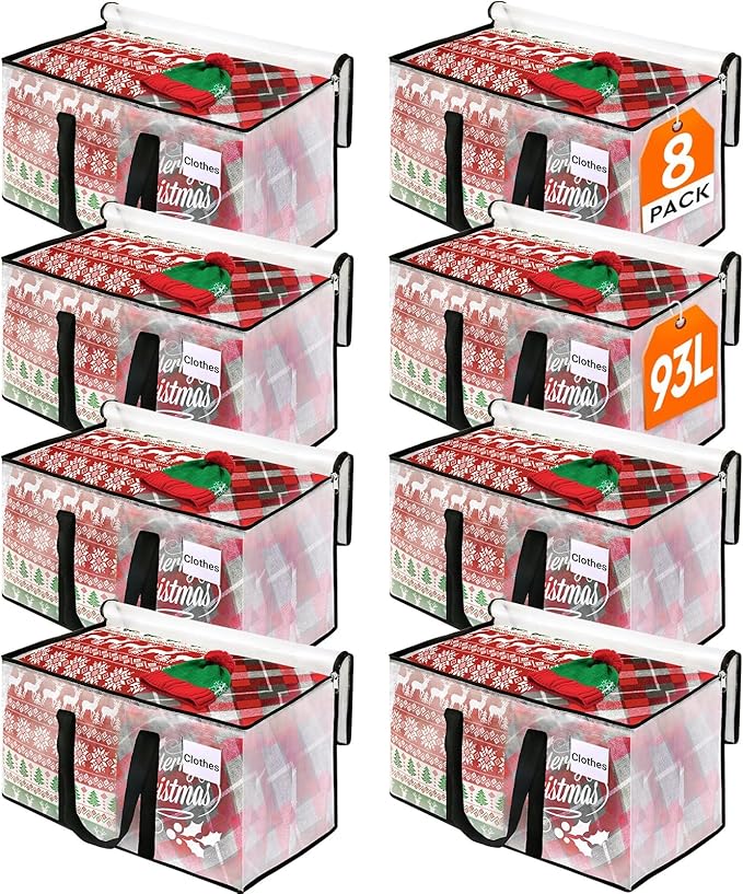 BlissTotes Moving Bags, 93L 8-Pack Storage Bags, Moving Box Heavy Duty Extra Large, Moving Totes with Zipper, Reinforced H...