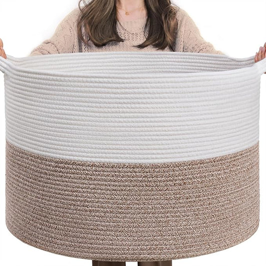INDRESSME XXXLarge Blanket Basket for Living Room 21.7" x 21.7" x 13.8"-Storage Basket with Handle for Organizing Toy Pill...