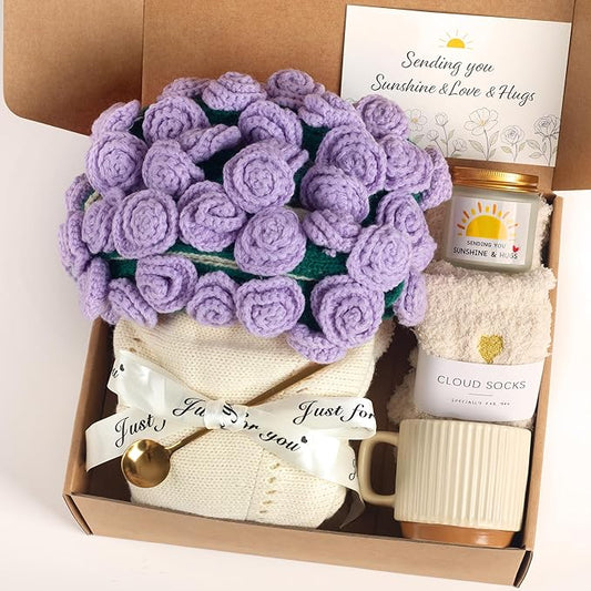 Get Well Gifts for Women, Flower Bouquet Blanket Gift Baskets, Care Package, Self Care Gifts, Thinking of You Gifts for He...