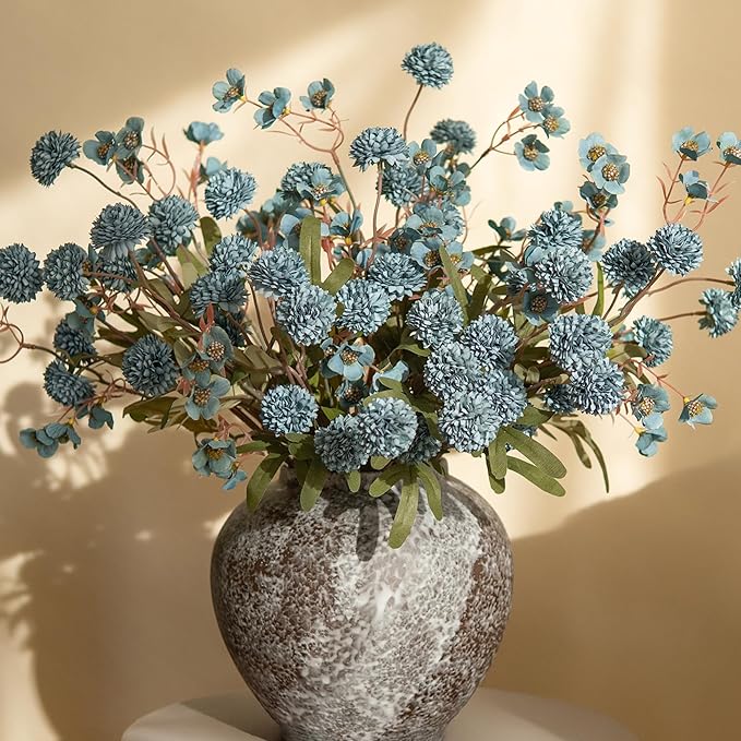 HyeFlora Fake Kiku Flowers, Faux Silk Pompon Mums Artificial Flowers, Chrysanthemum Stems Floral Arrangement Dried Flowers...